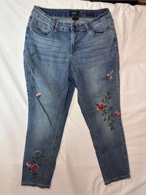 Earl Jeans Blue Jeans with Pink Floral & Bird Embroidery